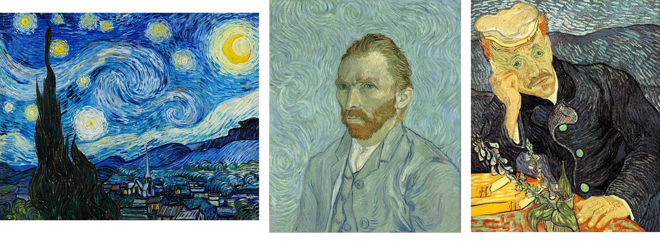 "Noapte instelata" - Van Gogh & "Autoportret" - Van Gogh & "Portretul doctorului Gachet" - Van Gogh