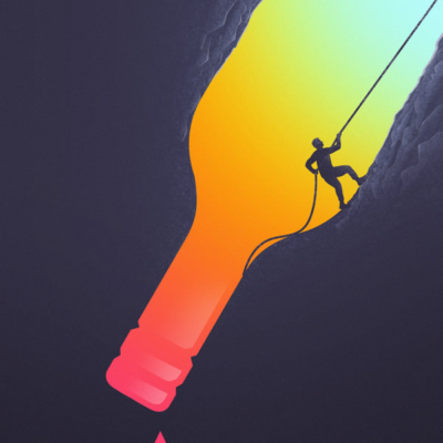 Ilustrație cu o persoană care încearcă să se cațere afară dintr-o sticlă